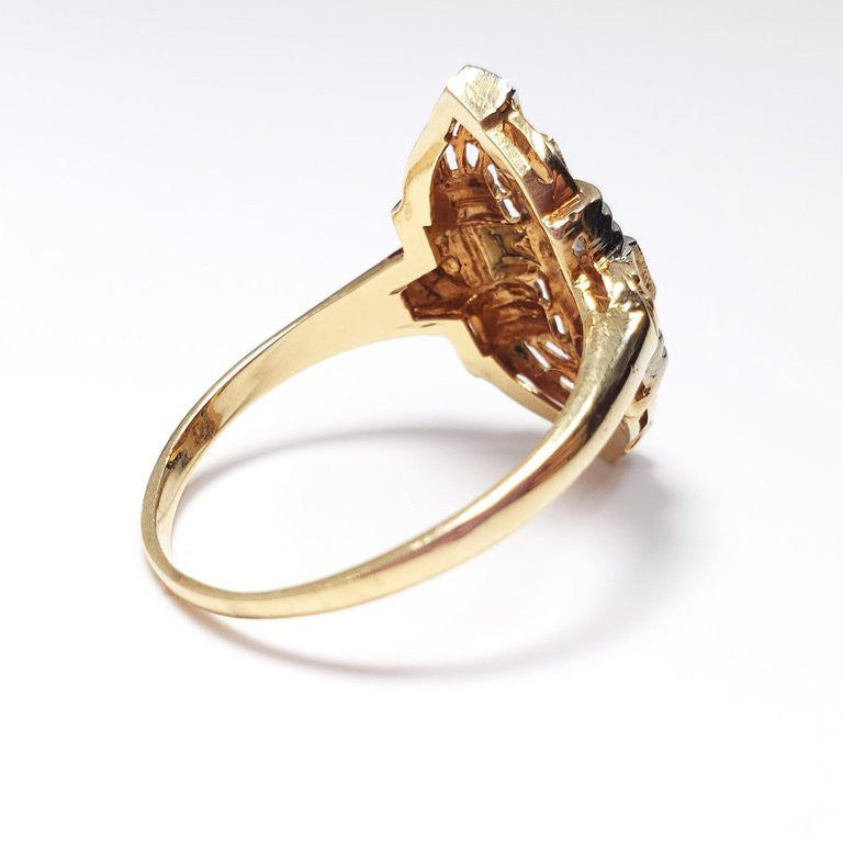 Art Deco .13 Carat Diamond Statement Ring in 14 Karat Gold and Platinum