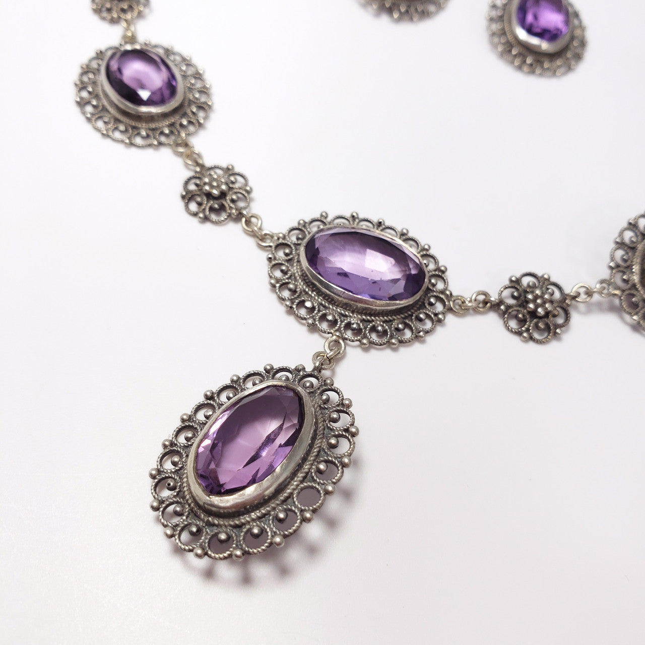 Antique Victorian Genuine Amethyst 800 Silver Demi Parure Earrings Necklace