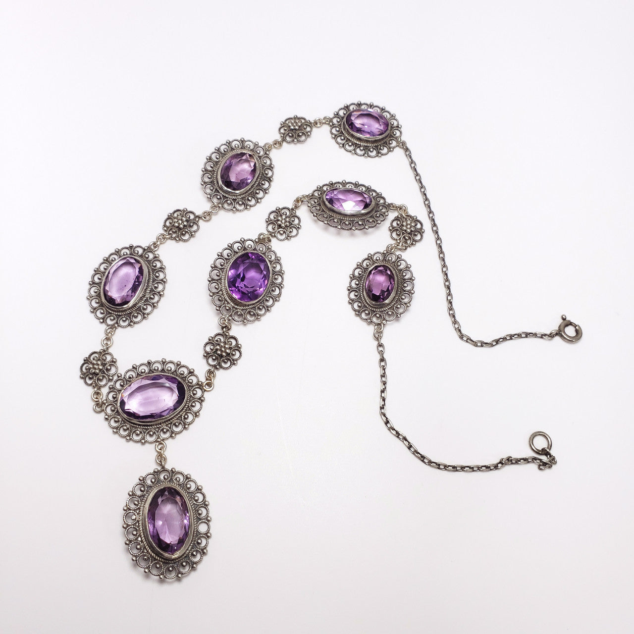 Antique Victorian Genuine Amethyst 800 Silver Demi Parure Earrings Necklace