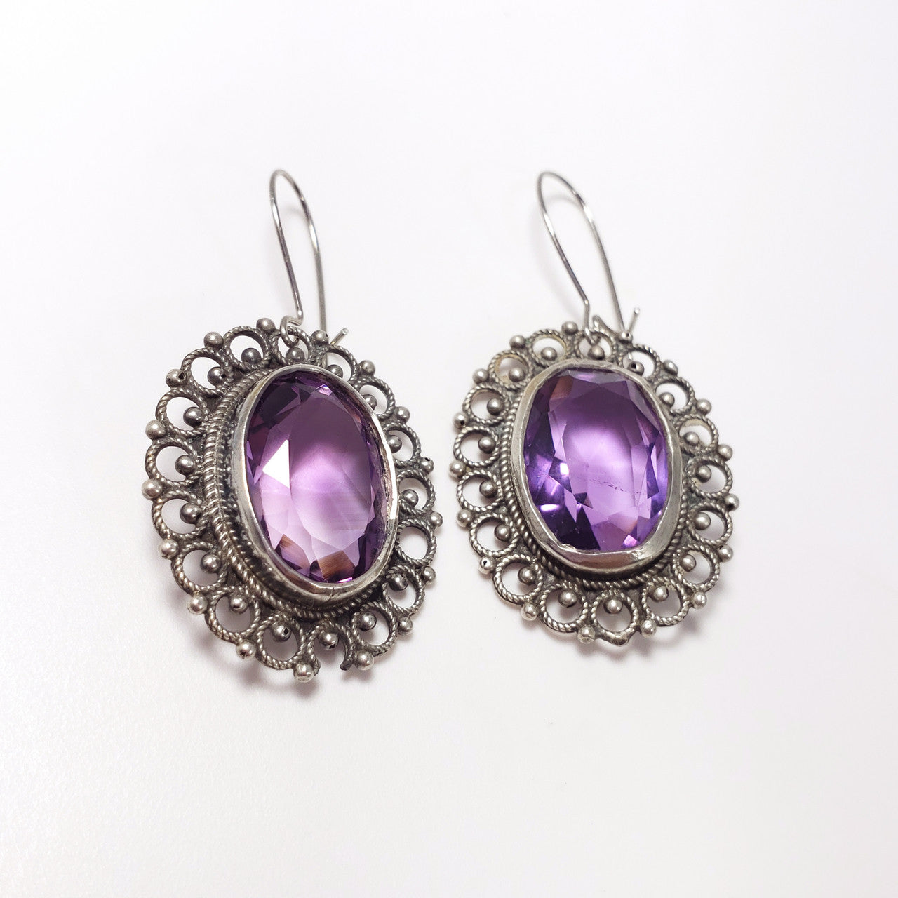 Antique Victorian Genuine Amethyst 800 Silver Demi Parure Earrings Necklace
