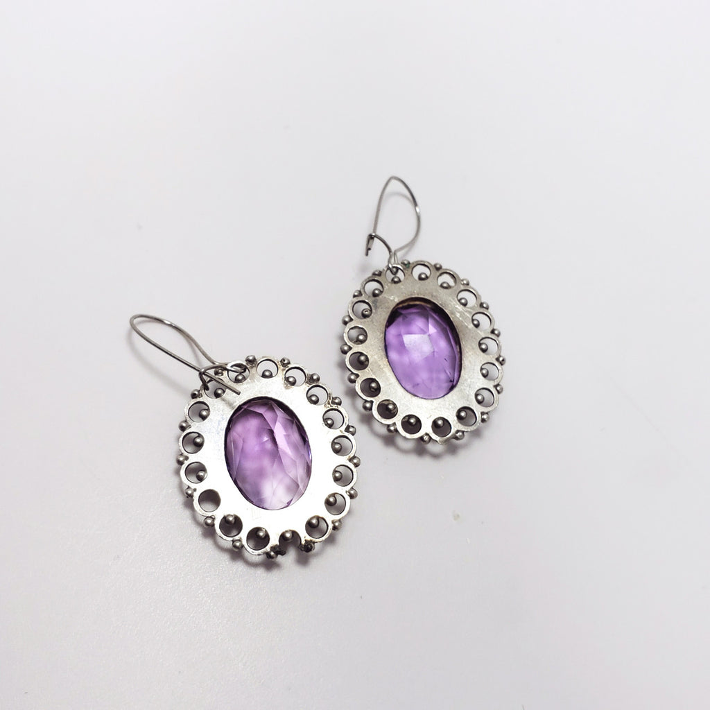 Antique Victorian Genuine Amethyst 800 Silver Demi Parure Earrings Necklace
