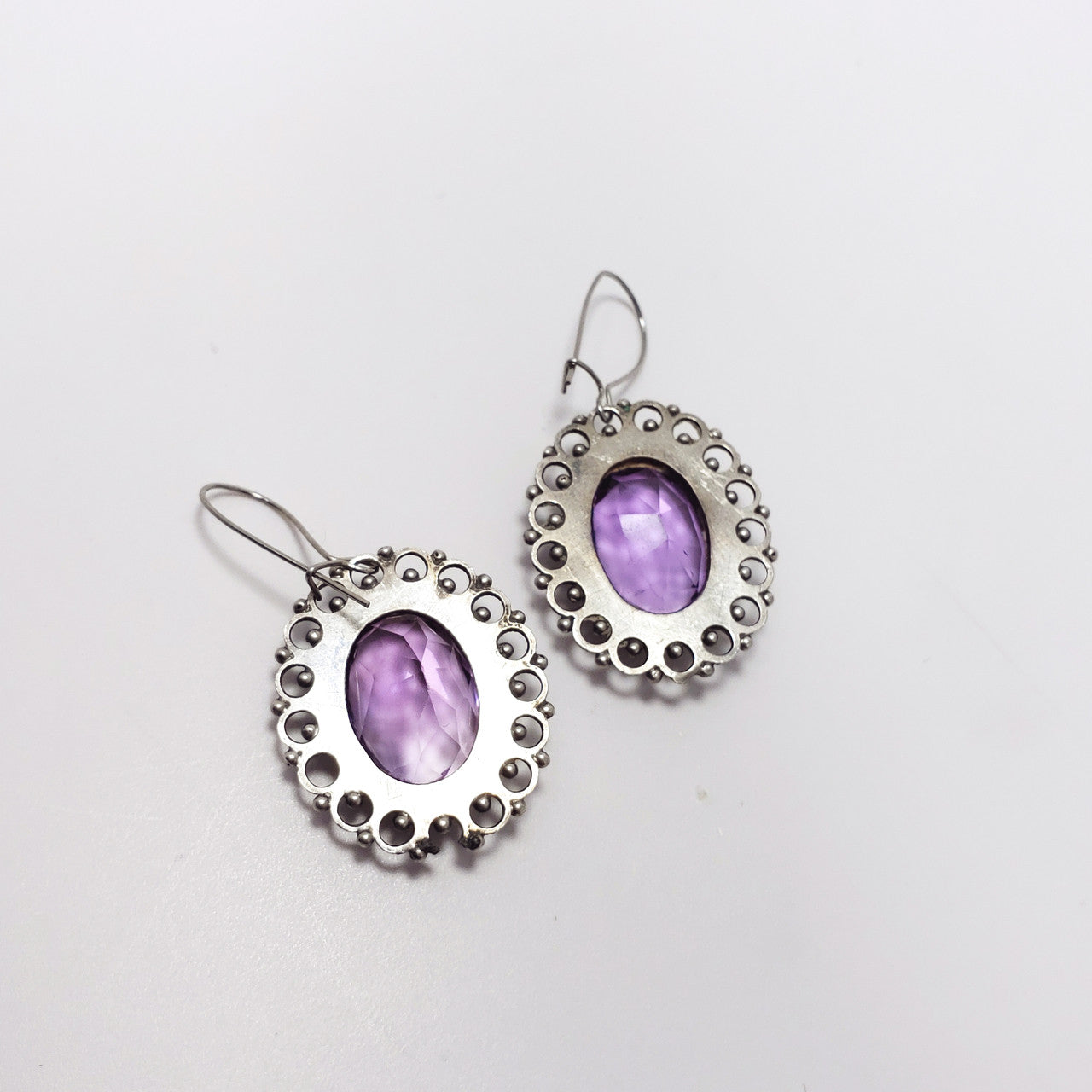 Antique Victorian Genuine Amethyst 800 Silver Demi Parure Earrings Necklace