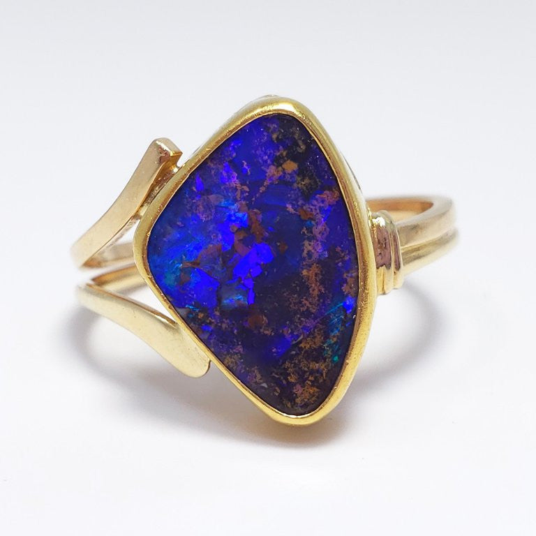 Vintage Custom 2 Carat Boulder Opal on 22K and 14K Gold Cocktail Fashion Ring