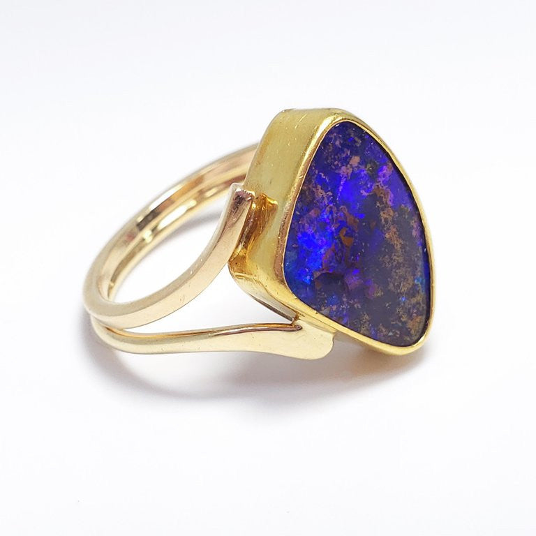 Vintage Custom 2 Carat Boulder Opal on 22K and 14K Gold Cocktail Fashion Ring