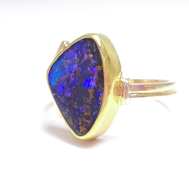 Vintage Custom 2 Carat Boulder Opal on 22K and 14K Gold Cocktail Fashion Ring