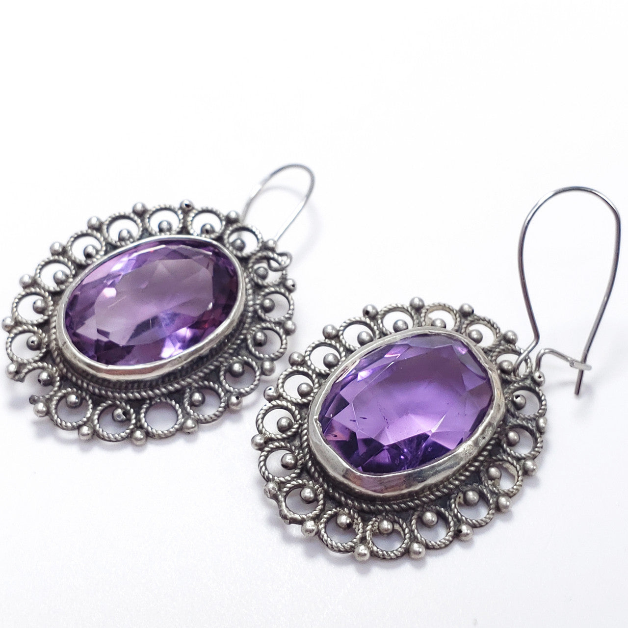 Antique Victorian Genuine Amethyst 800 Silver Demi Parure Earrings Necklace