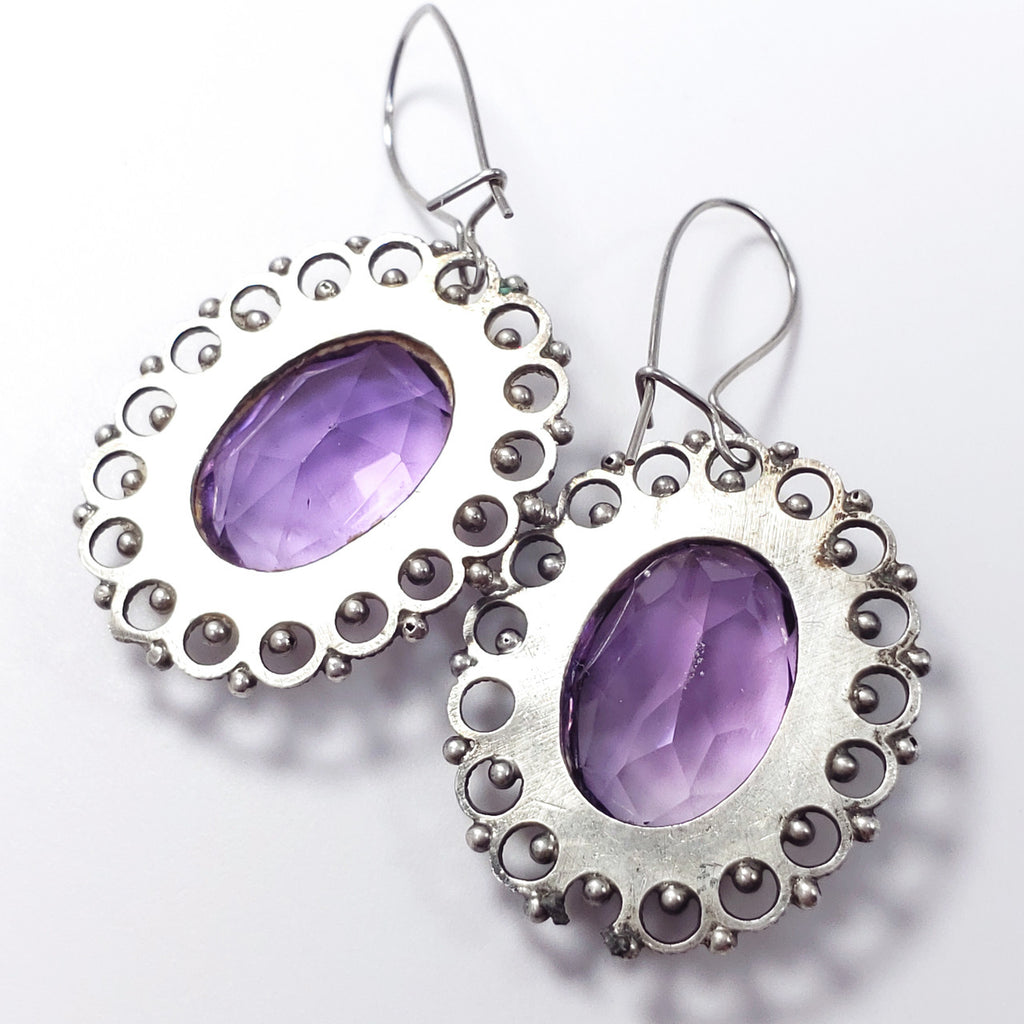 Antique Victorian Genuine Amethyst 800 Silver Demi Parure Earrings Necklace
