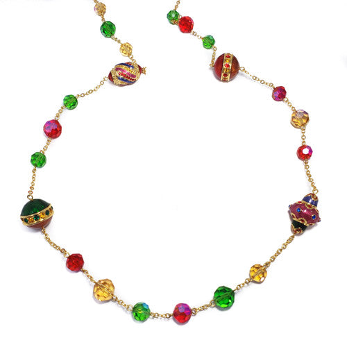 Jay Strongwater Holiday Festive Ornament Necklace with Rhinestones and Enamel