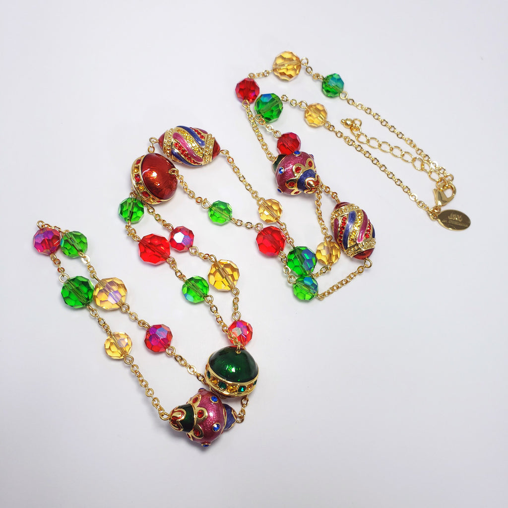 Jay Strongwater Holiday Festive Ornament Necklace with Rhinestones and Enamel