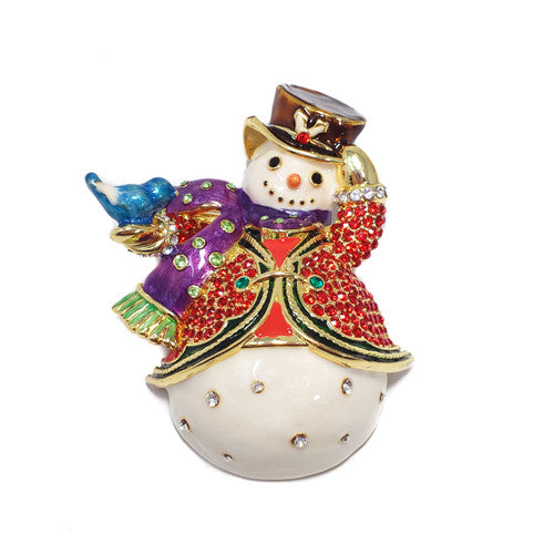 Christmas Holiday Snowman Festive Pin Brooch Jay Strongwater Rhinestone Enamel