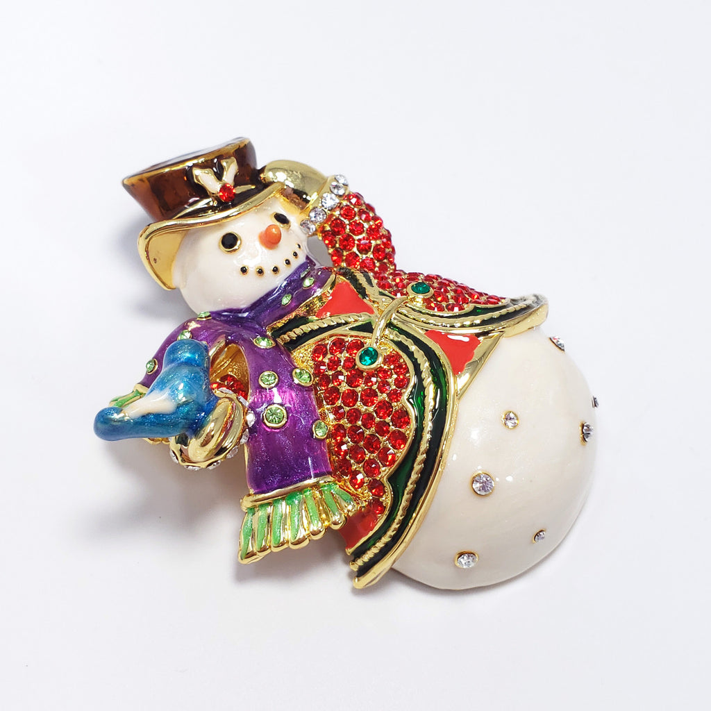 Christmas Holiday Snowman Festive Pin Brooch Jay Strongwater Rhinestone Enamel