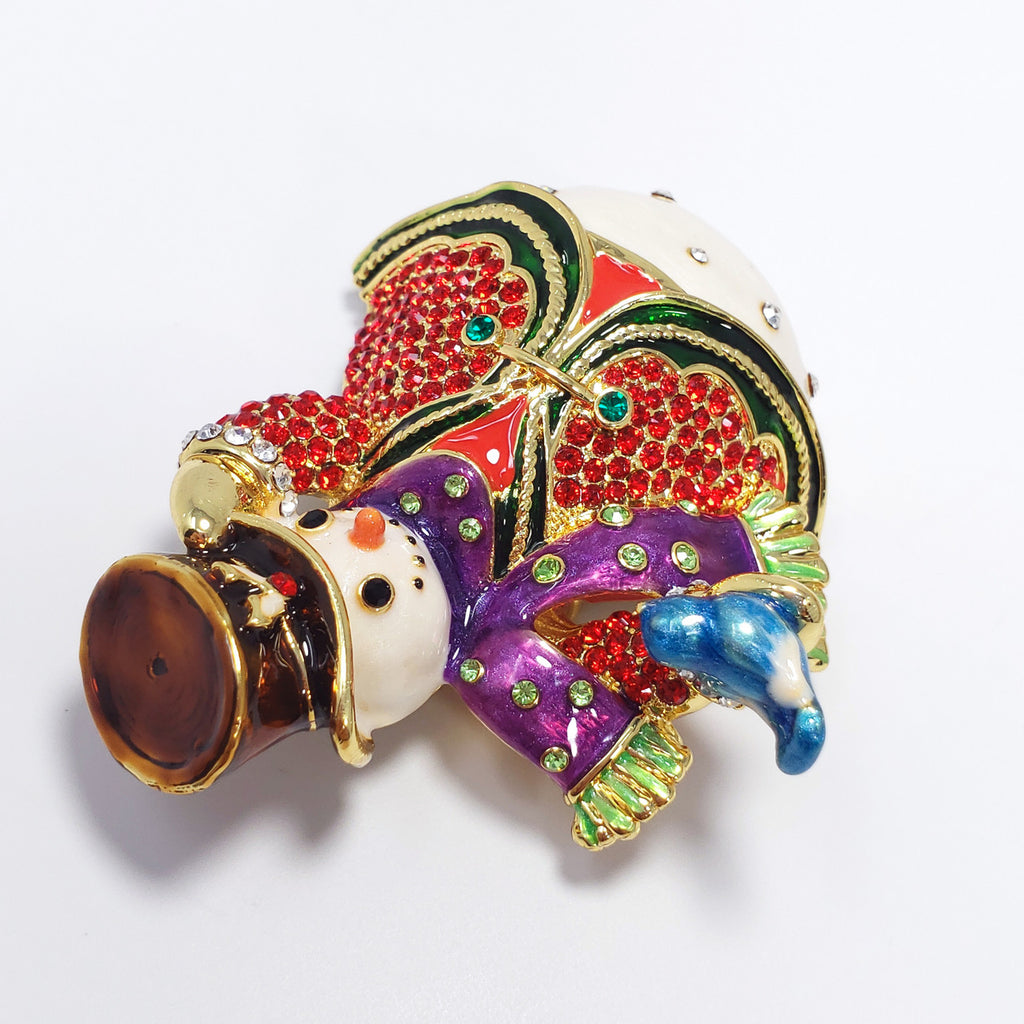 Christmas Holiday Snowman Festive Pin Brooch Jay Strongwater Rhinestone Enamel