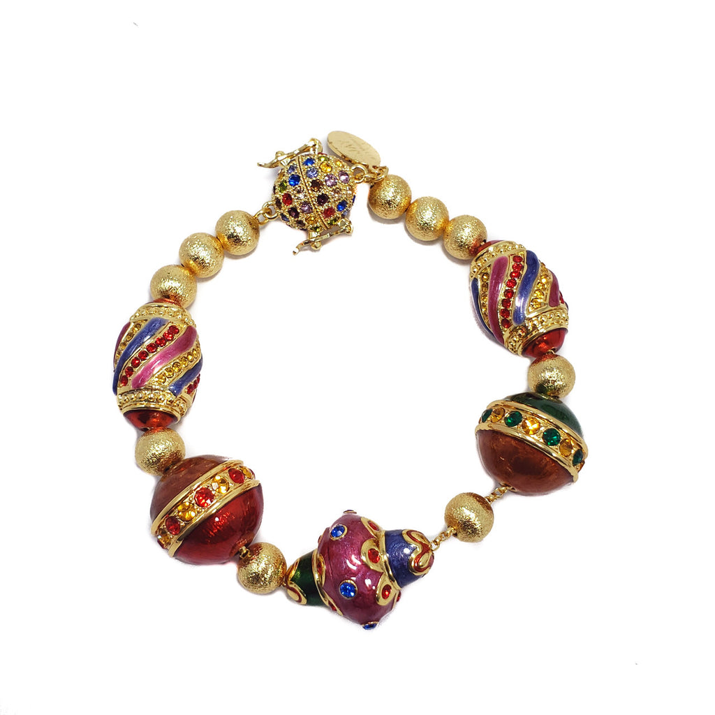 Jay Strongwater Holiday Festive Ornament Bracelet with Rhinestones and Enamel