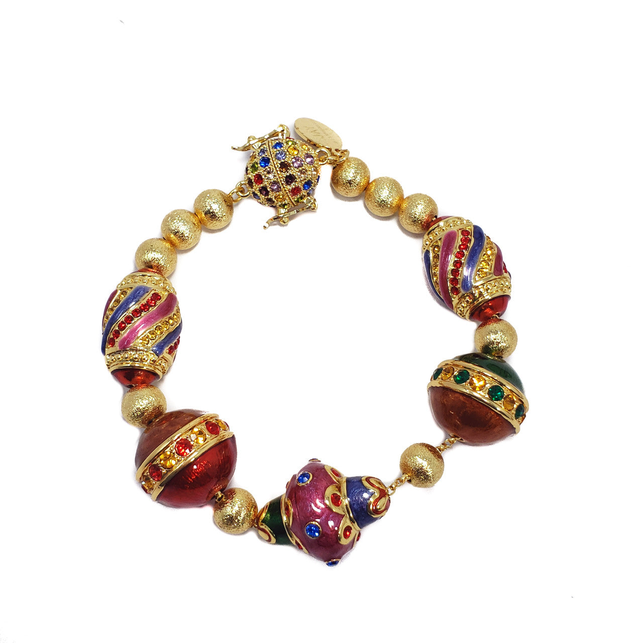Jay Strongwater Holiday Festive Ornament Bracelet with Rhinestones and Enamel