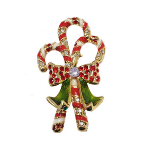 Christmas Holiday Candy Cane Festive Pin Brooch Jay Strongwater Crystal Enamel