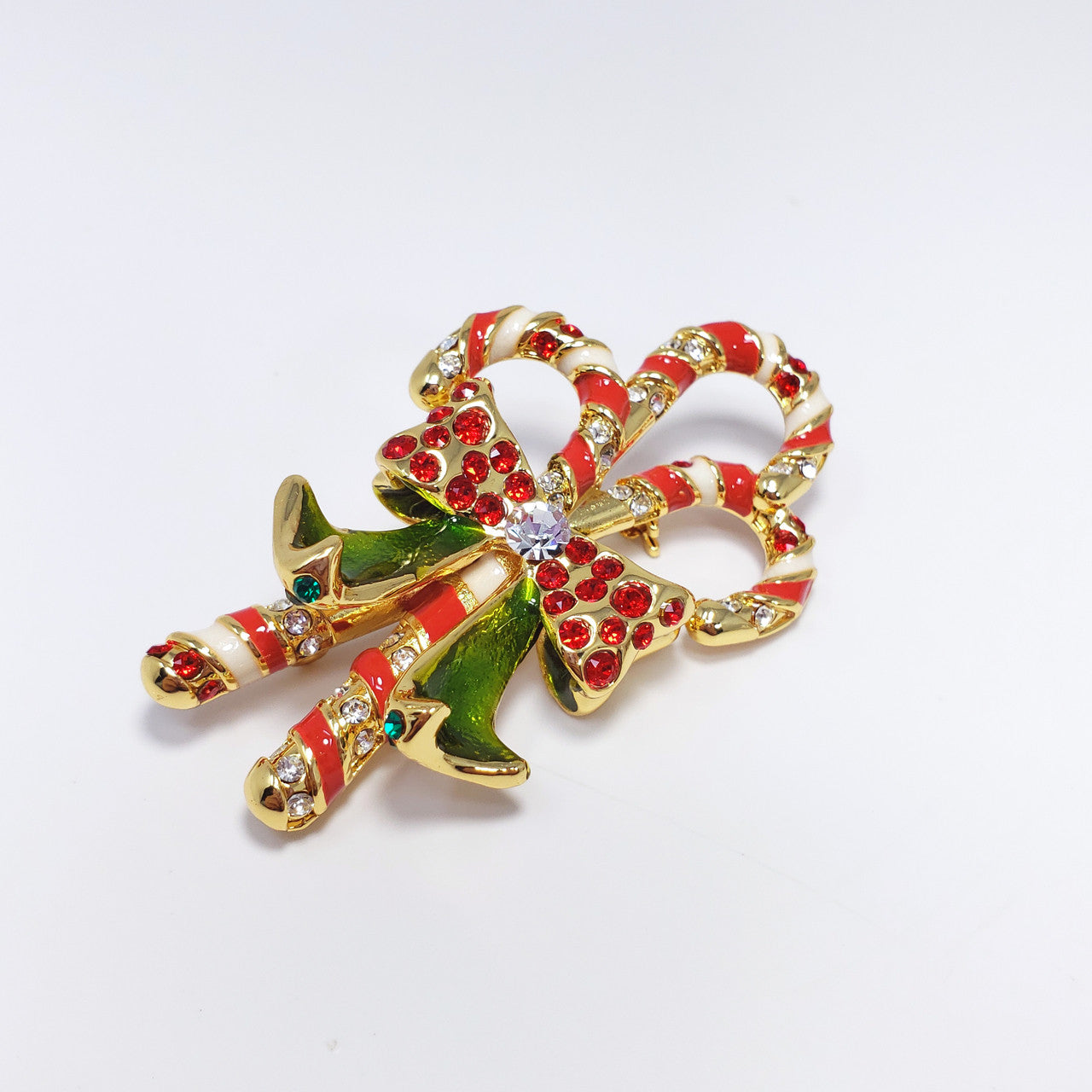 Christmas Holiday Candy Cane Festive Pin Brooch Jay Strongwater Crystal Enamel