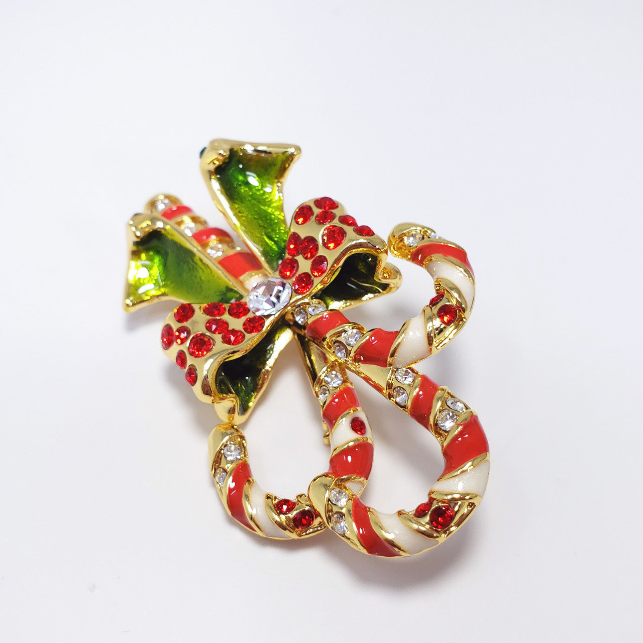 Christmas Holiday Candy Cane Festive Pin Brooch Jay Strongwater Crystal Enamel