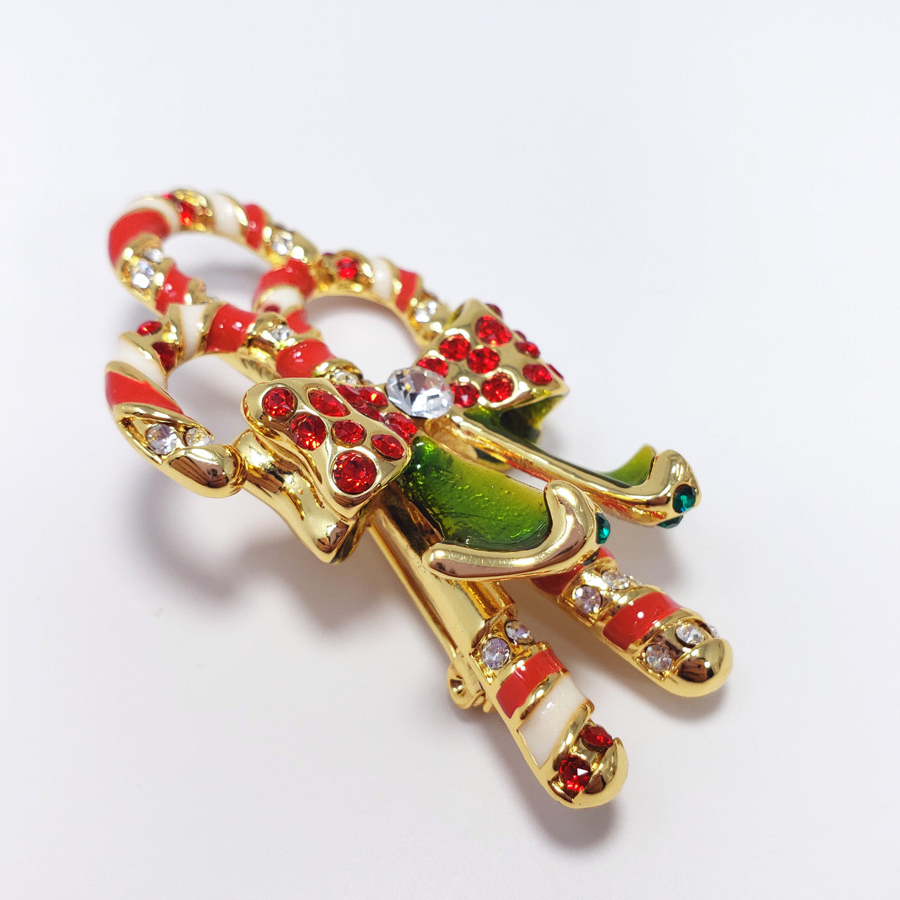 Christmas Holiday Candy Cane Festive Pin Brooch Jay Strongwater Crystal Enamel