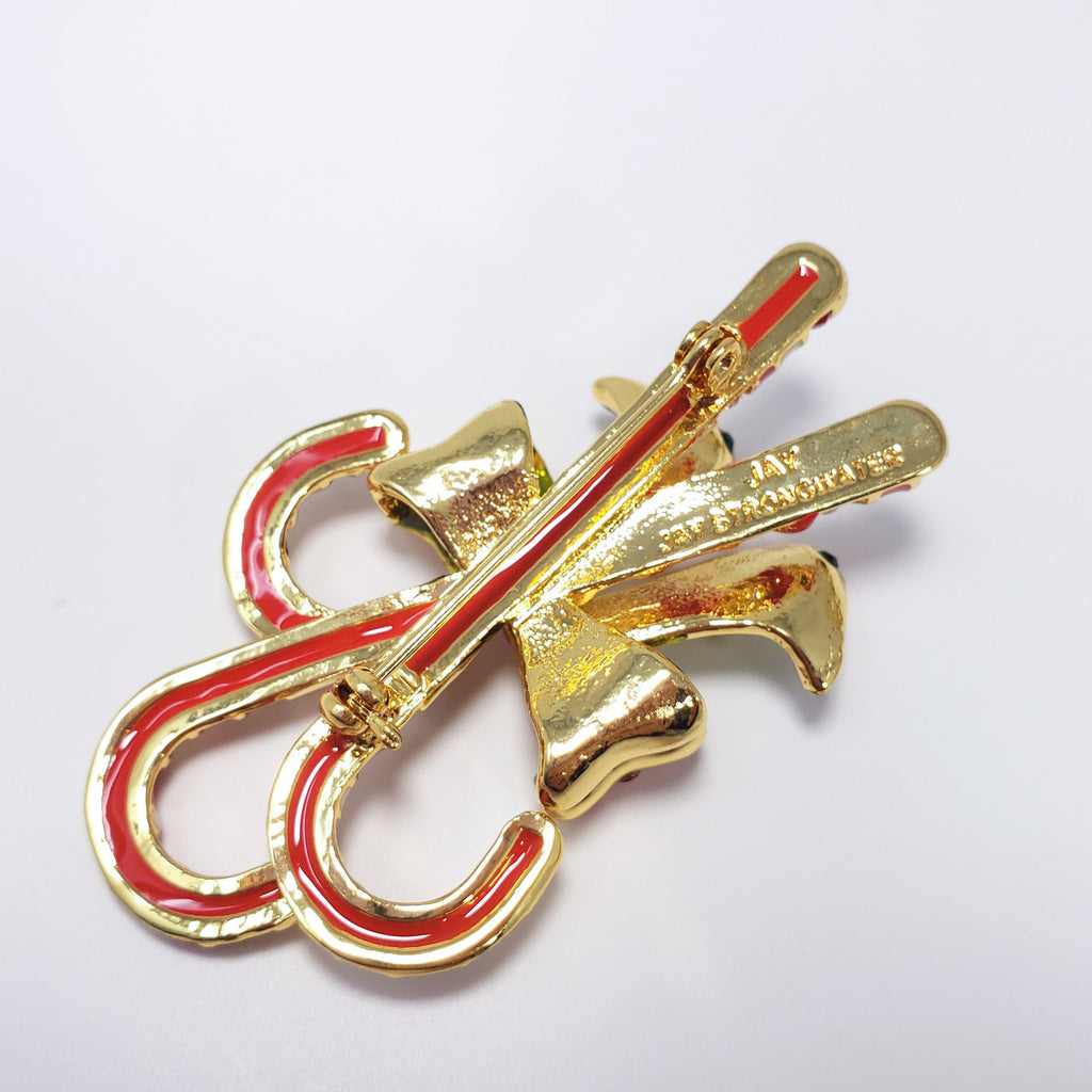 Christmas Holiday Candy Cane Festive Pin Brooch Jay Strongwater Crystal Enamel