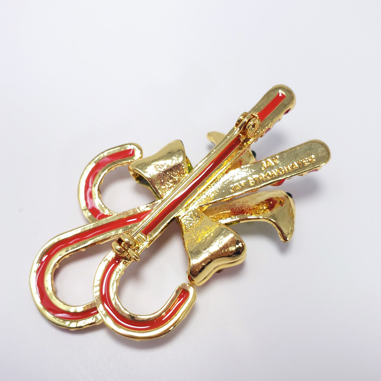 Christmas Holiday Candy Cane Festive Pin Brooch Jay Strongwater Crystal Enamel