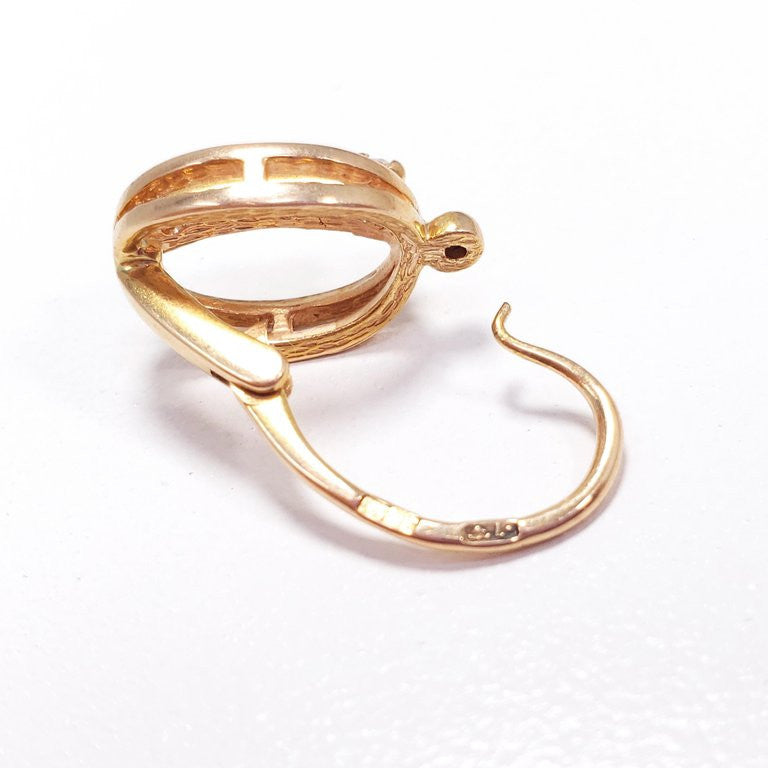 Soviet Era 583 Gold Fianit Russian Earrings Hinged Hook Closure, circa 1970s