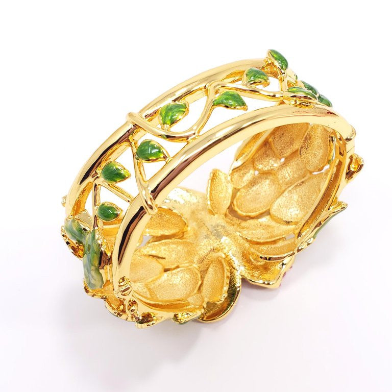 Jay Strongwater “Spring Blossom” Enamel and Crystal Green Flower Bracelet