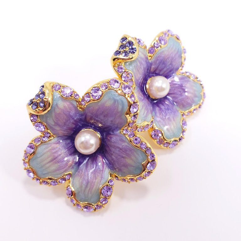 Jay Strongwater “Spring Blossom” Enamel, Crystal and Simulated Pearl Earrings