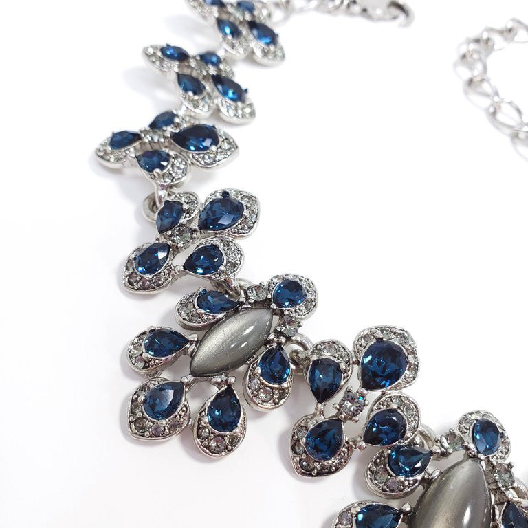 Oscar de la Renta Multicolored Parlor Link Necklace, Blue and Gray, Silvertone