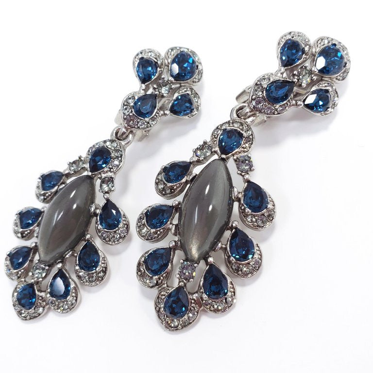 Oscar de la Renta Parlor Crystal Drop Clip On Earrings, Blue, Gray, Silvertone
