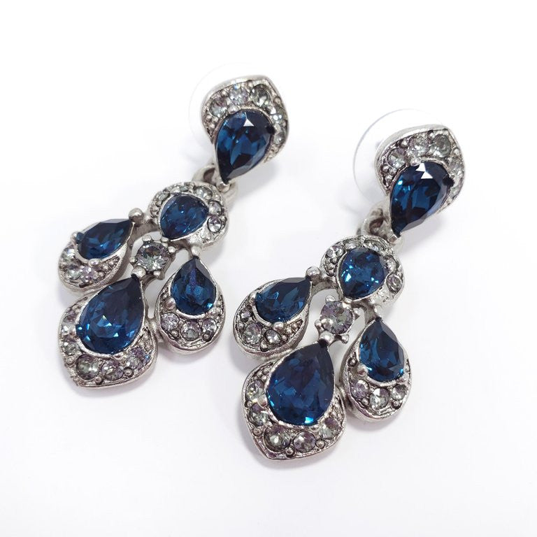 Oscar de la Renta Parlor Crystal Drop Post Back Earrings, Blue, Gray, Silvertone