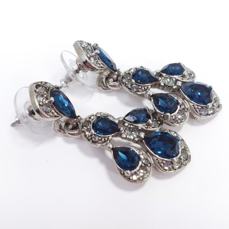 Oscar de la Renta Parlor Crystal Drop Post Back Earrings, Blue, Gray, Silvertone