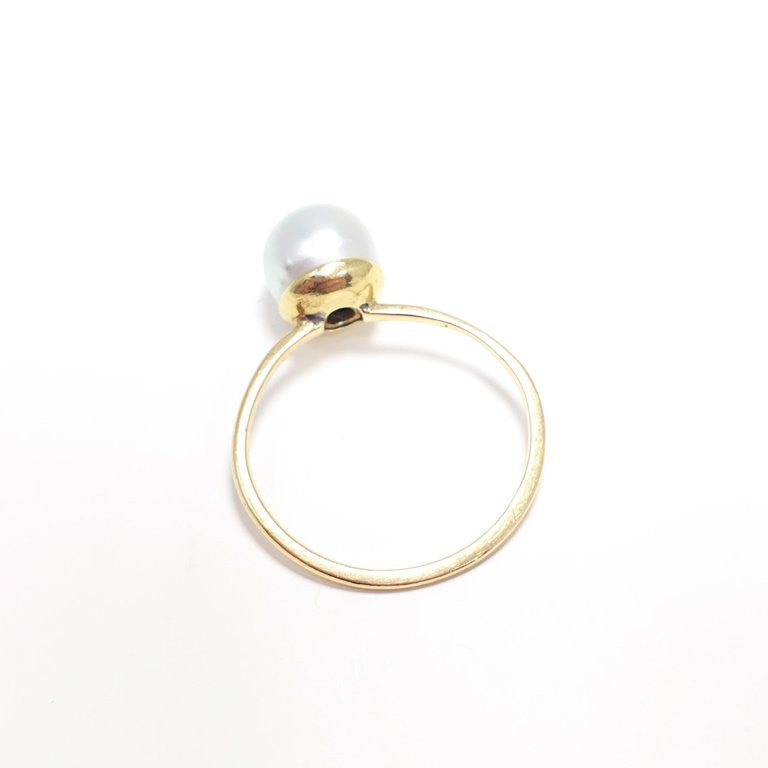 Tahitian Pearl and Bezel Diamond 14 Karat Gold Ring, Band