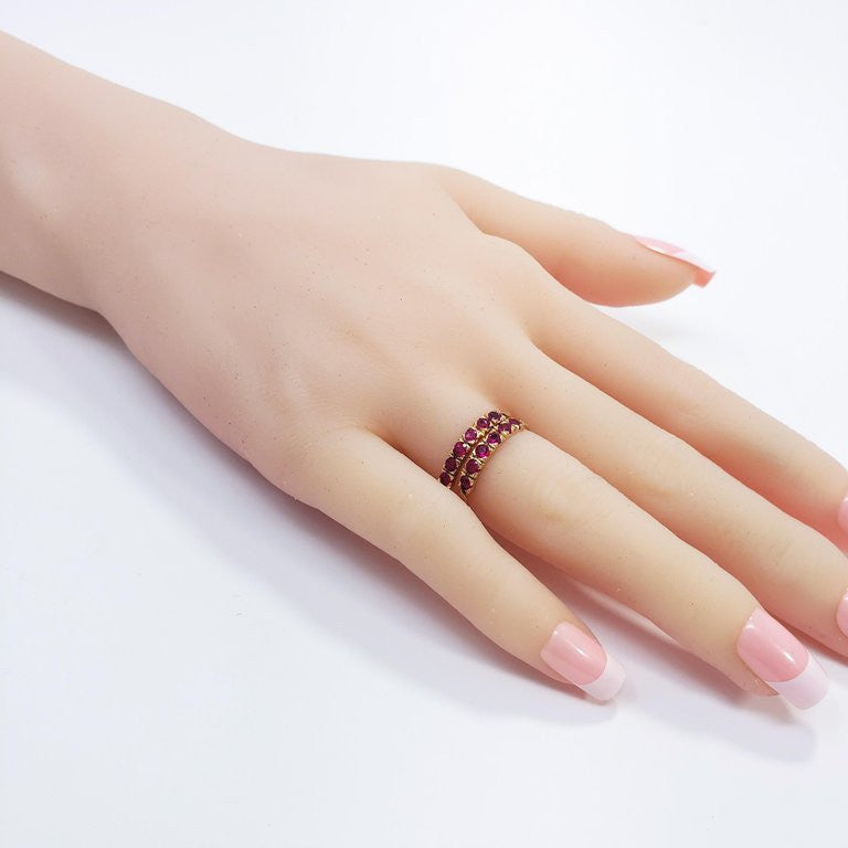 14 Karat Yellow Gold Square Cut .6 Carat Ruby and Double Band Fashion Ring