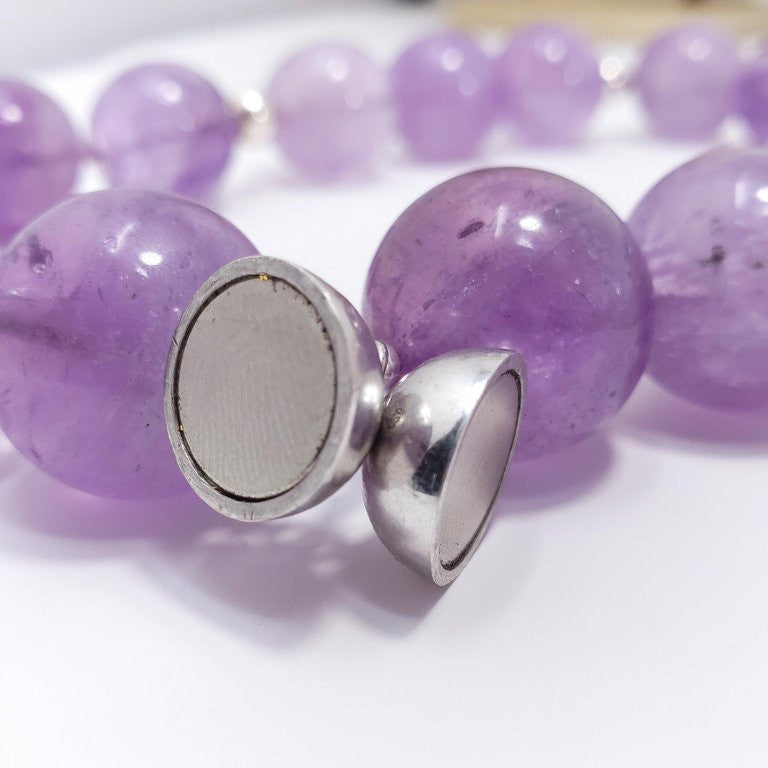 Large Genuine Amethyst 20mm Bead Necklace with Sterling Silver Beads, 18.5"