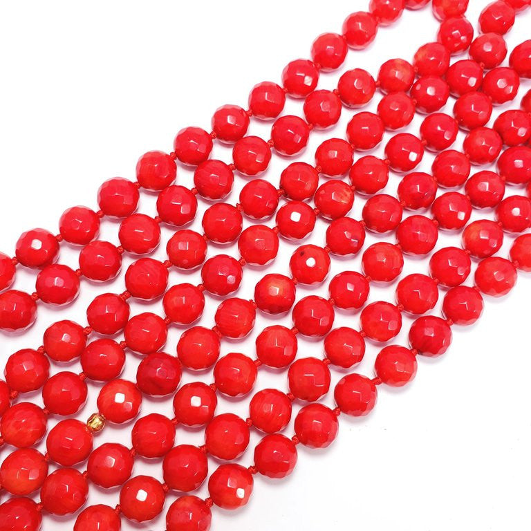 Faceted Sea Coral Bead Long Rope Necklace, Genuine  Coral 70"