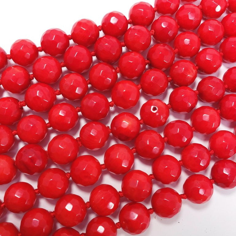 Faceted Sea Coral Bead Long Rope Necklace, Genuine  Coral 70"
