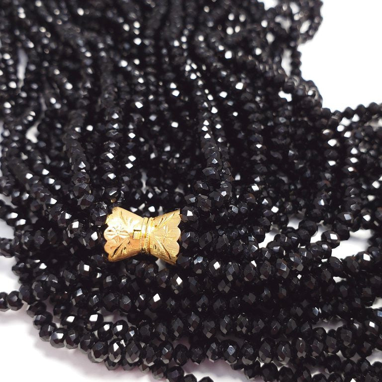 12 Strand Black Spinel Bead Necklace with 14K Yellow Gold Clasp