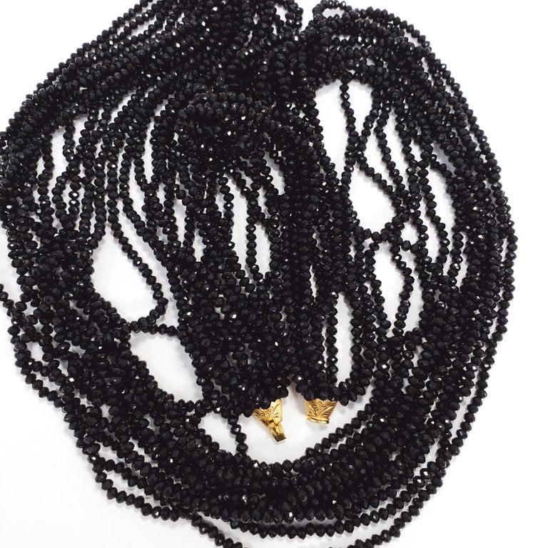 12 Strand Black Spinel Bead Necklace with 14K Yellow Gold Clasp