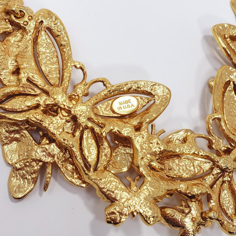 Oscar de la Renta Gold Bold Butterfly Cluster Statement Necklace