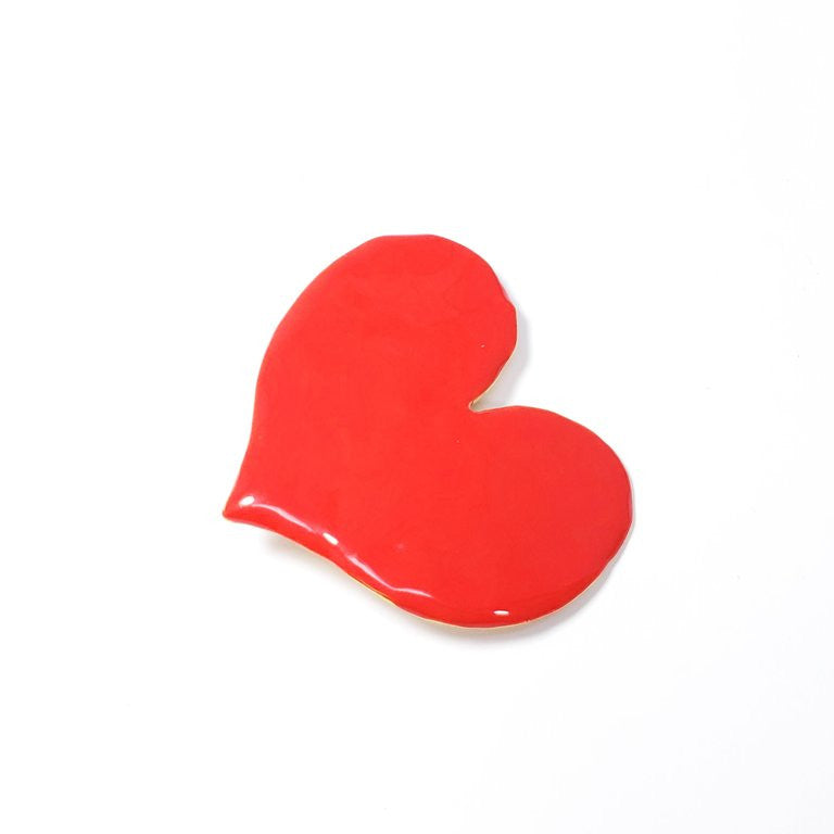 Oscar de la Renta Painted Red Heart Clip On Earrings, Goldtone
