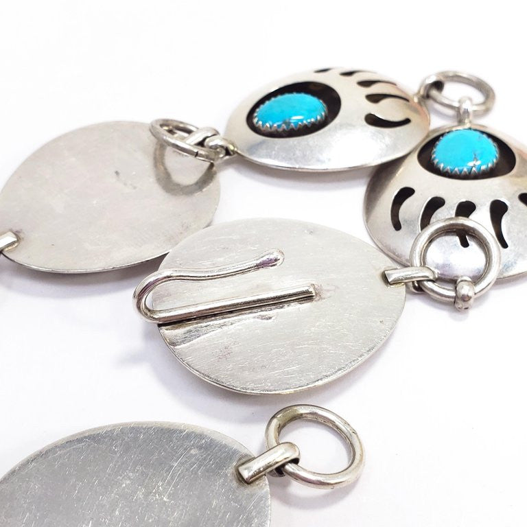 Native American Bear Claw Link Sterling Silver Turquoise Concho Belt