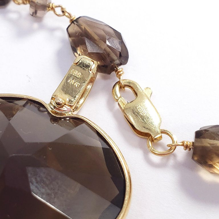 Faceted Quartz Heart Pendant and Beaded Necklace in 14 Karat Yellow Gold
