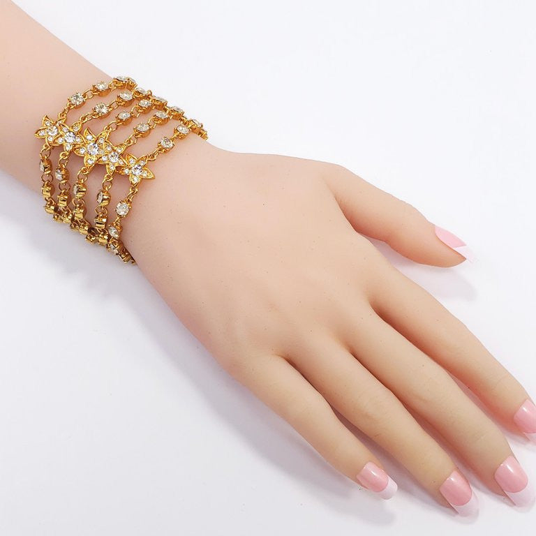 Oscar de la Renta Five Strand Floral Chain Bracelet, Clear Crystals, in Gold