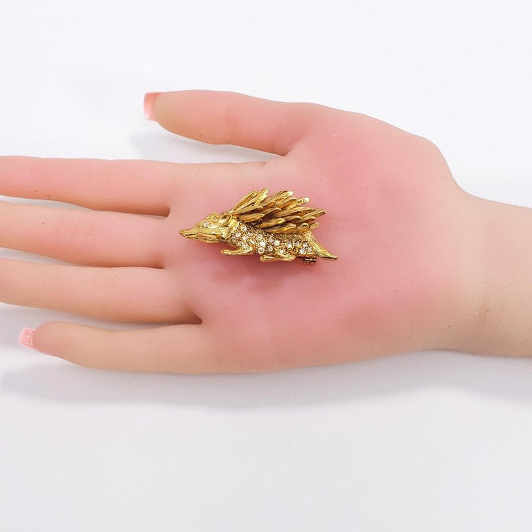 Oscar de la Renta Pave Crystal Hedgehog Brooch, Pin in Gold