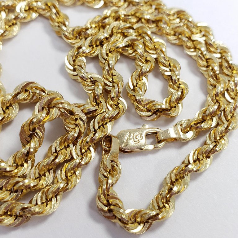 14 Karat Yellow Gold Twisted Textured Rope Simple Chain, 7.3g
