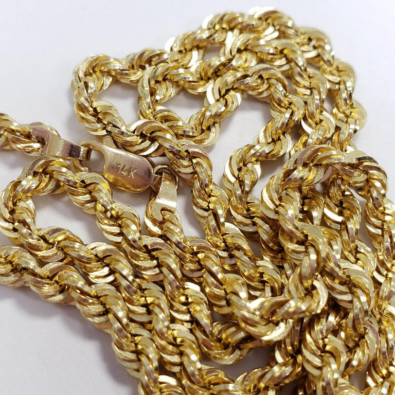 14 Karat Yellow Gold Twisted Textured Rope Simple Chain, 7.3g