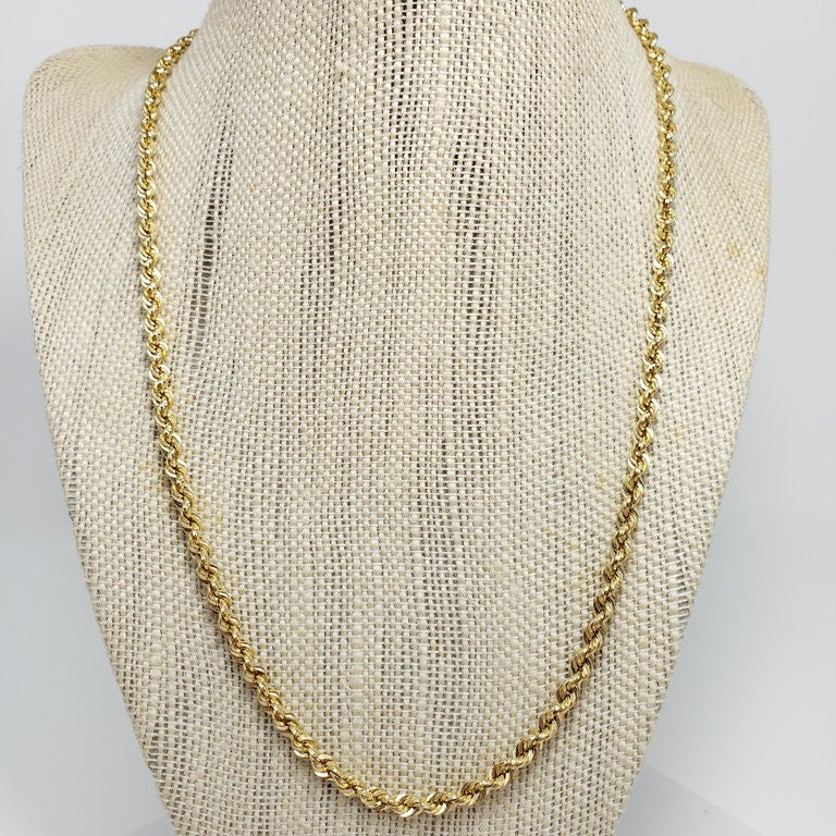 14 Karat Yellow Gold Twisted Textured Rope Simple Chain, 7.3g
