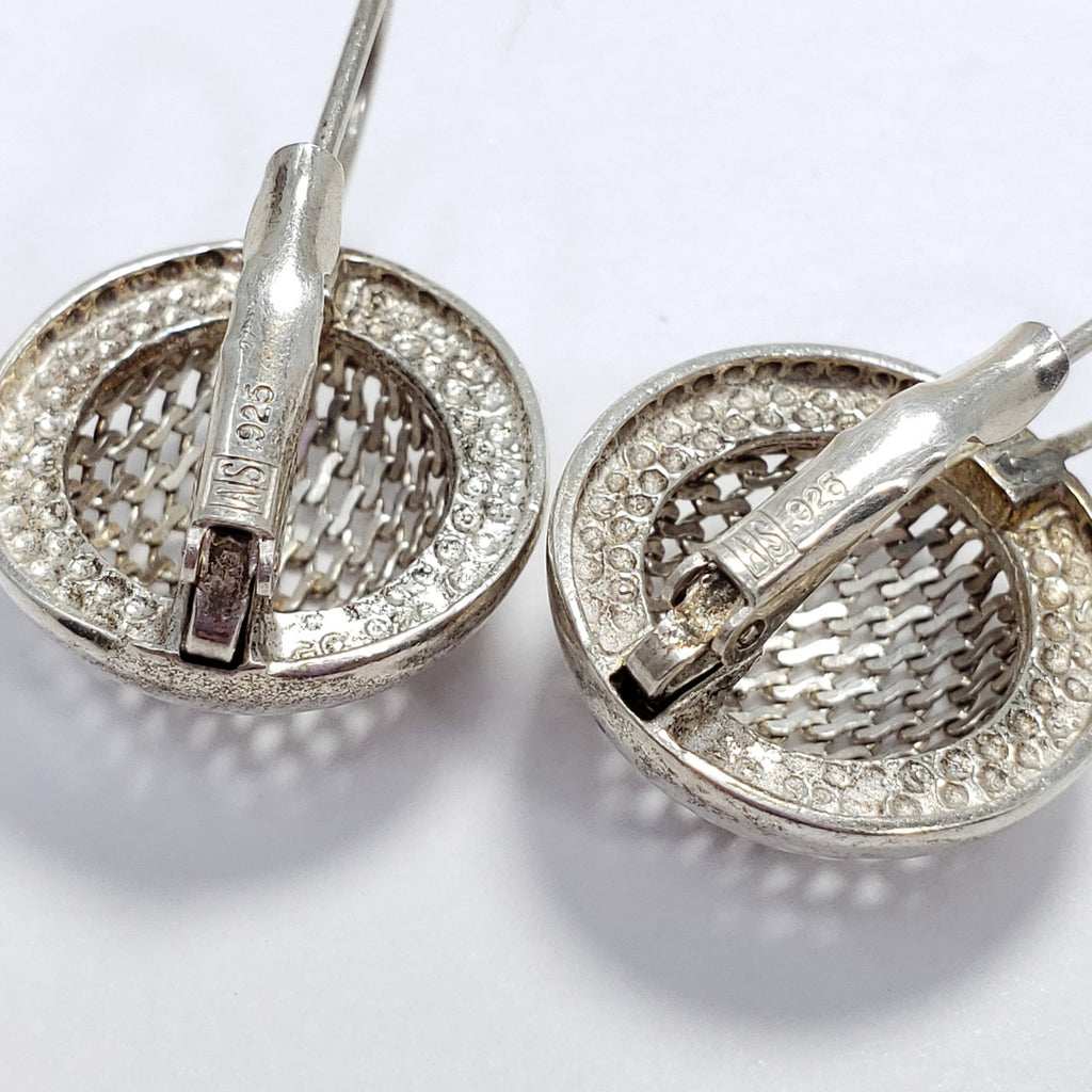 Sterling Silver Clip On Round Mesh-Filigree Earrings, 925