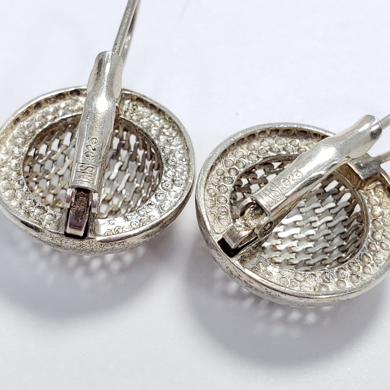 Sterling Silver Clip On Round Mesh-Filigree Earrings, 925