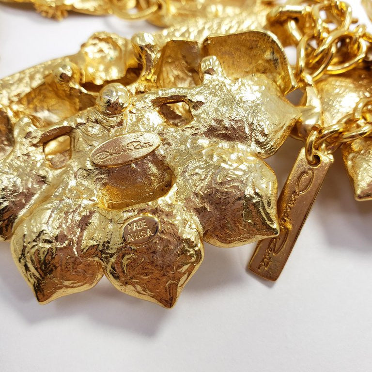 Oscar de la Renta Bold Gold Petal Flower Link Necklace